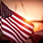 Us Flag at sunset