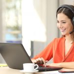 Woman providing telephone services